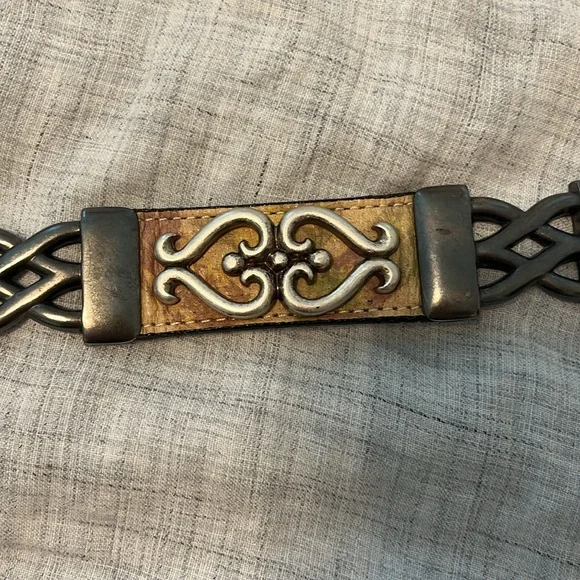 Streets Ahead Santa Monica tan leather belt with silver, turquoise, and …